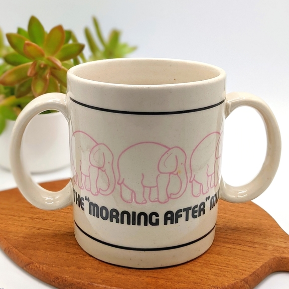 Vintage Pink Elephants Morning After Ceramic Mug